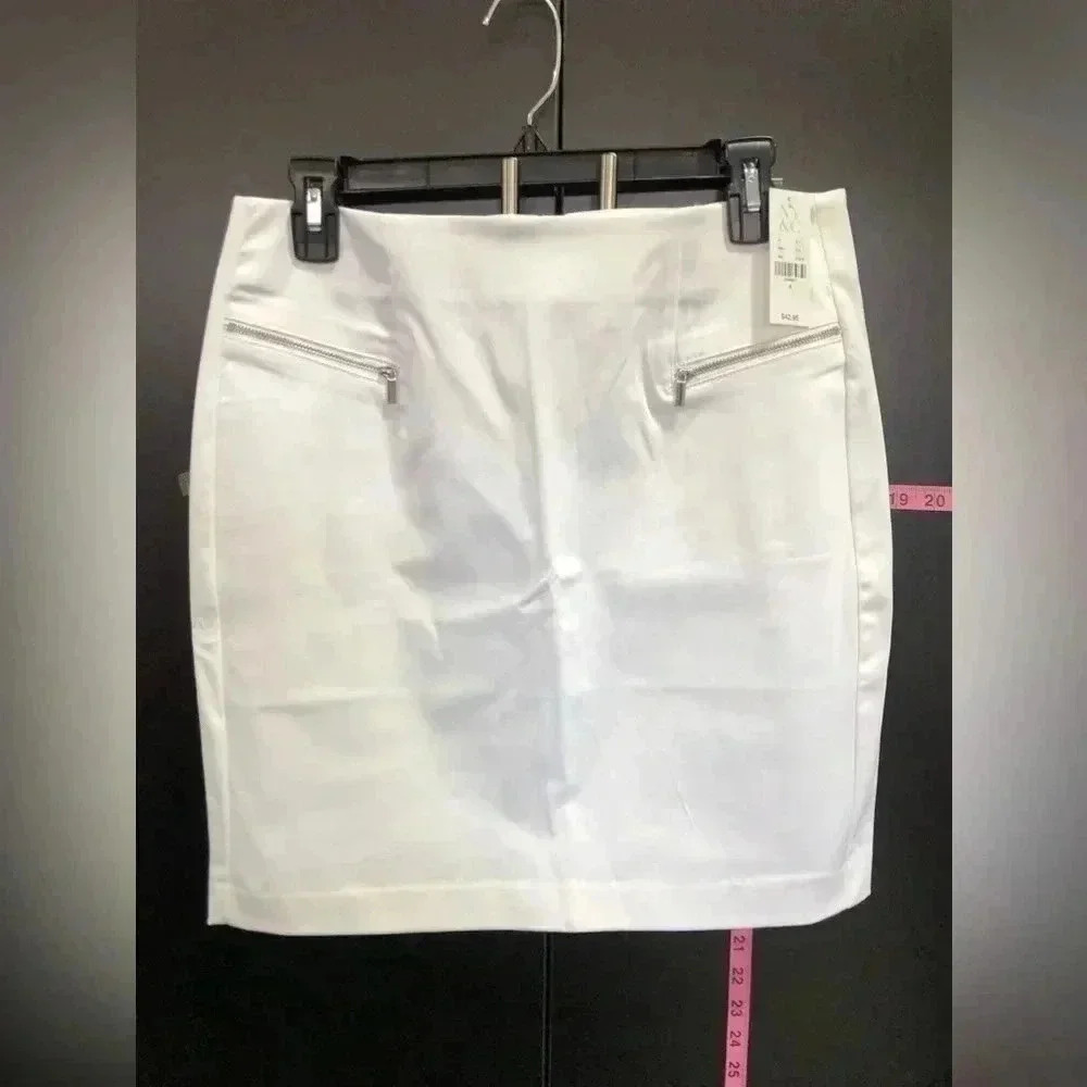 7th Ave NY & Co. Pencil skirt,zipper front embellished, zip back,cotton stretch